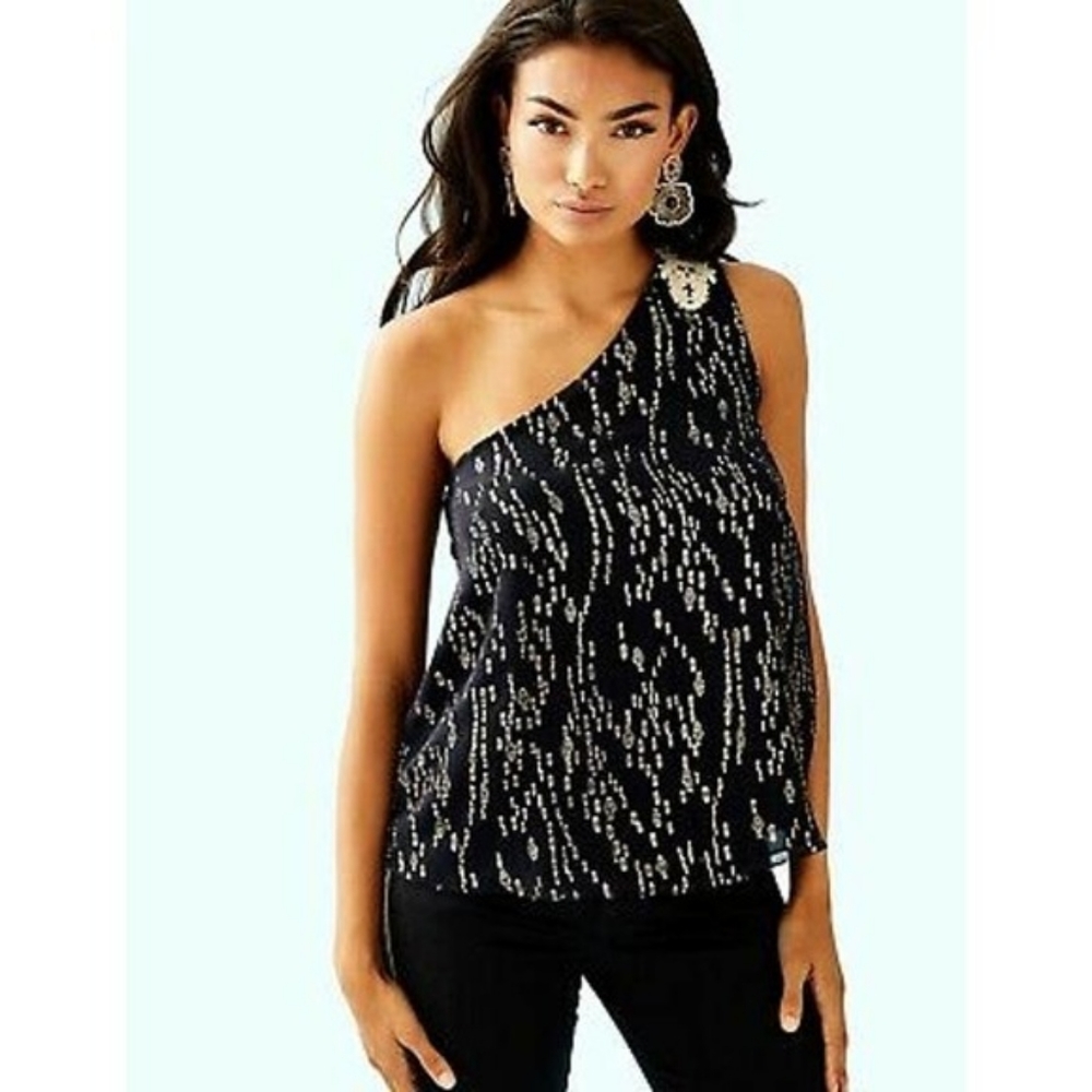 Lilly Pulitzer Fish Clip Sienne top one shoulder size 10